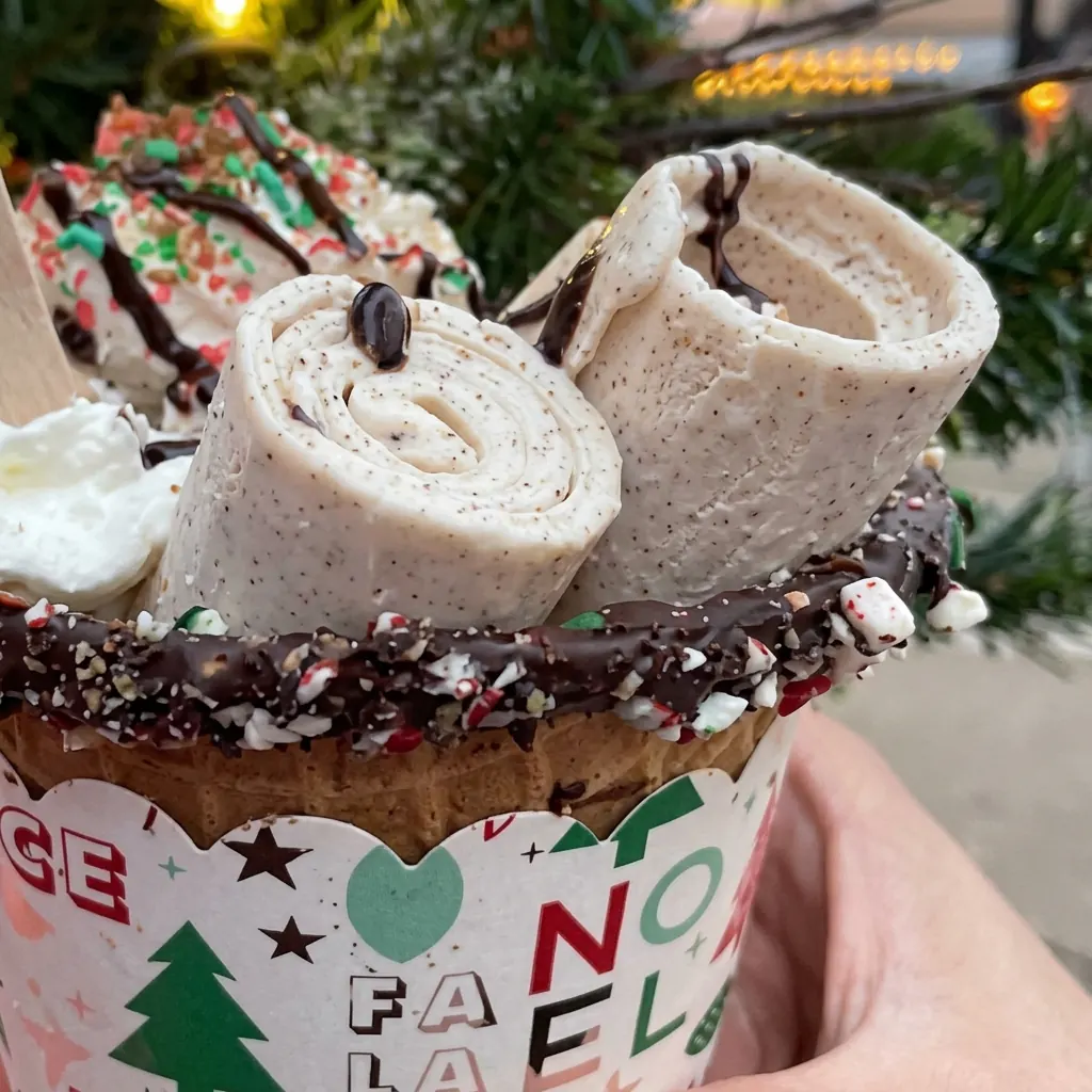 Festive Vanilla Cup — rolled ice cream at Cold Slate Creamery